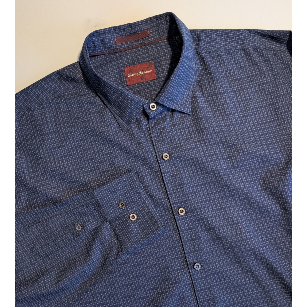NWOT Tommy Bahama Mens XXL Midnight Blue Silk Textured Button Down VERY NICE